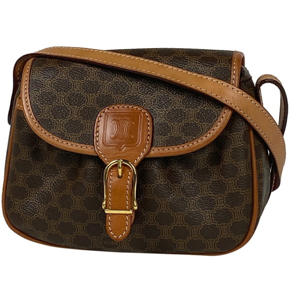 Celine Macadam Pattern All Over Diagonal Shoulder Bag Brown - Picture 1 of 6